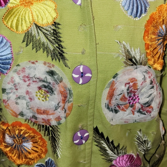 Alex KIM Boho TEXTURED JACKET Applique Embroidered WEARABLE ART P/M - Picture 4 of 6